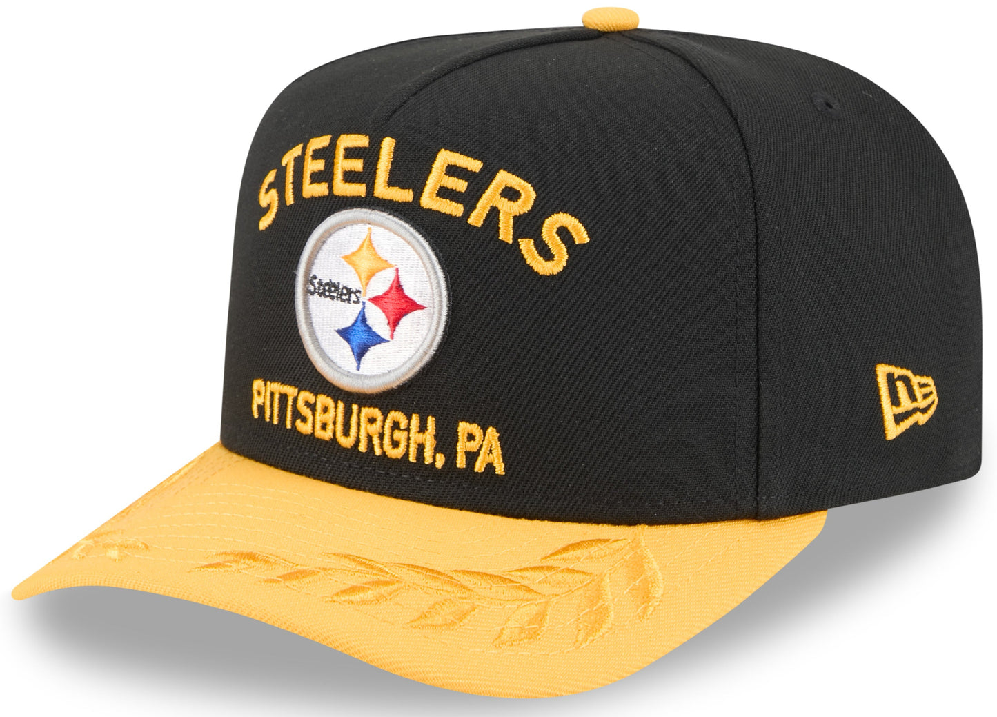 Men's Pittsburgh Steelers New Era 2025 NFL Draft Black A-Frame 9FIFTY Snapback Adjustable Hat - Pro Jersey Sports
