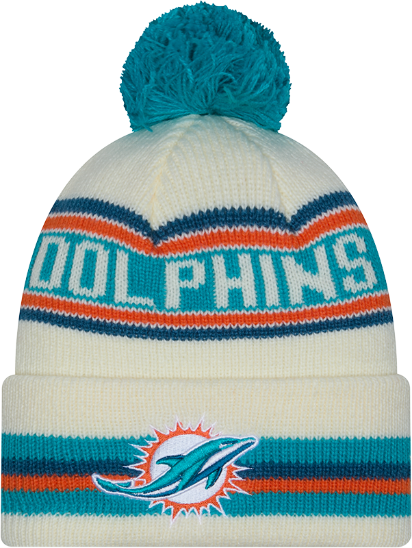Miami Dolphins New Era Off White Knit Classic Cuffed Pom Knit - Pro Jersey Sports
