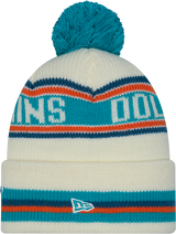 Miami Dolphins New Era Off White Knit Classic Cuffed Pom Knit - Pro Jersey Sports