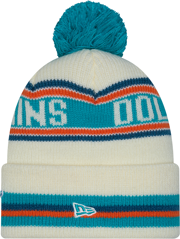 Miami Dolphins New Era Off White Knit Classic Cuffed Pom Knit - Pro Jersey Sports