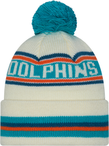Miami Dolphins New Era Off White Knit Classic Cuffed Pom Knit - Pro Jersey Sports