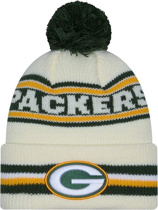 Green Bay Packers New Era Off White Knit Classic Cuffed Pom Knit - Pro Jersey Sports
