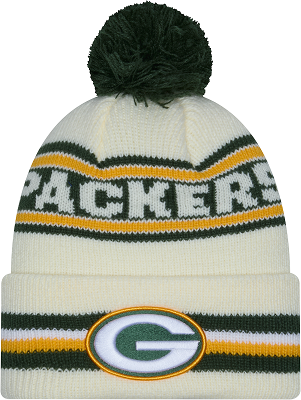 Green Bay Packers New Era Off White Knit Classic Cuffed Pom Knit - Pro Jersey Sports