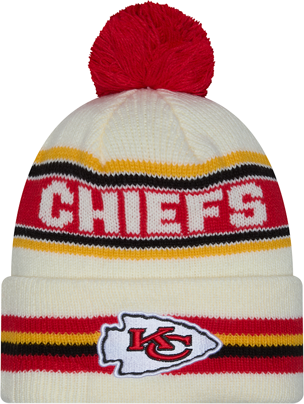 Kansas City Chiefs New Era Off White Knit Classic Cuffed Pom Knit - Pro Jersey Sports
