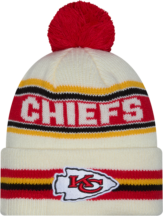 Kansas City Chiefs New Era Off White Knit Classic Cuffed Pom Knit - Pro Jersey Sports
