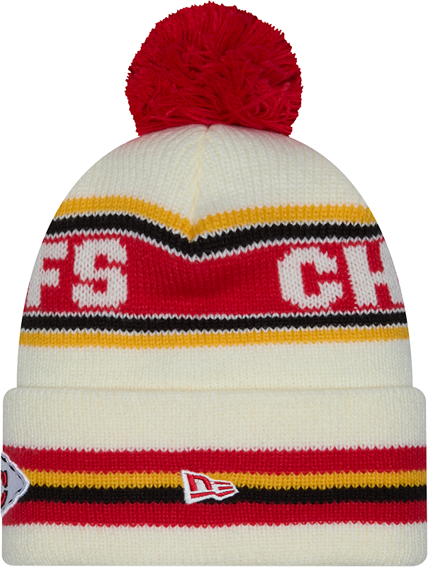 Kansas City Chiefs New Era Off White Knit Classic Cuffed Pom Knit - Pro Jersey Sports