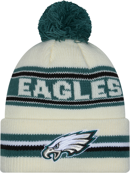 Philadelphia Eagles New Era Off White Knit Classic Cuffed Pom Knit - Pro Jersey Sports