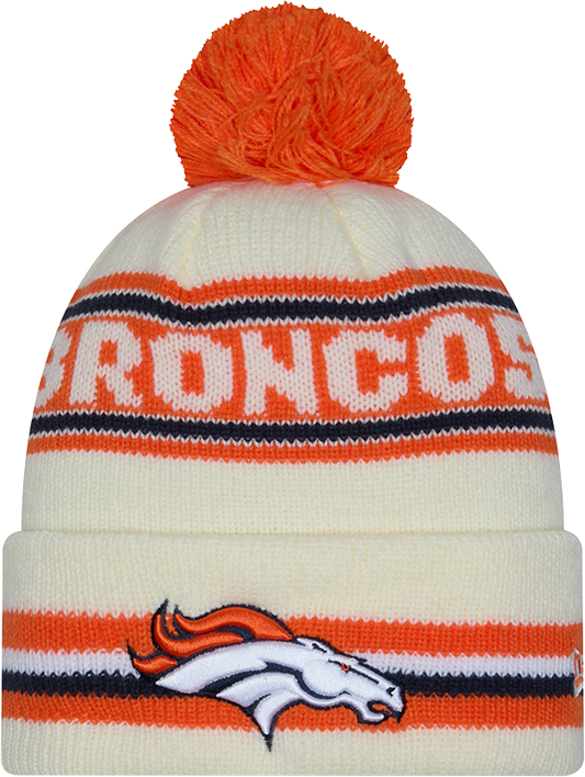 Denver Broncos New Era Off White Knit Classic Cuffed Pom Knit - Pro Jersey Sports