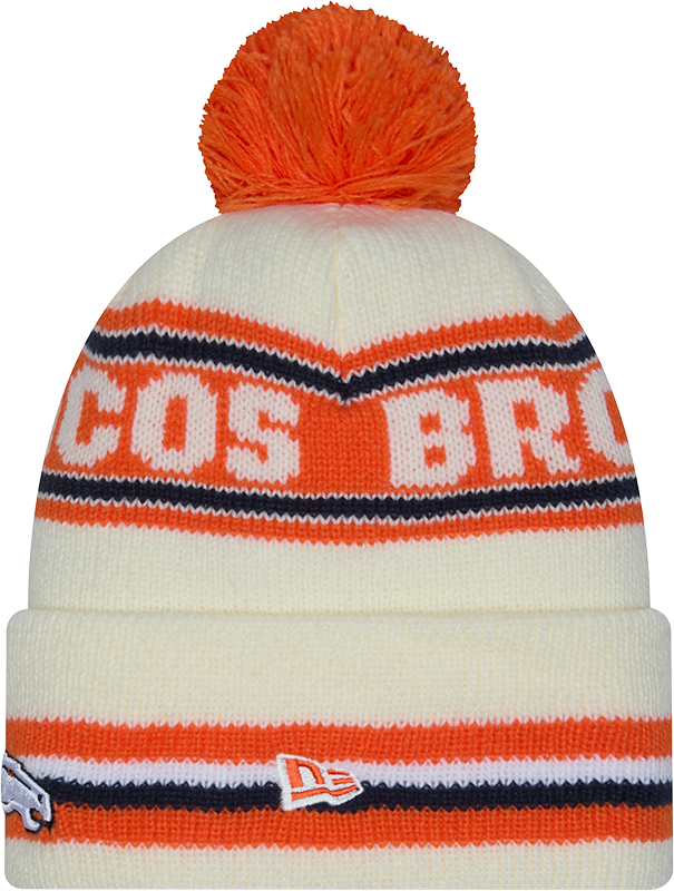 Denver Broncos New Era Off White Knit Classic Cuffed Pom Knit - Pro Jersey Sports