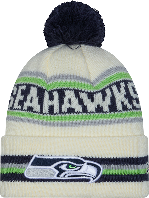 Seattle Seahawks New Era Off White Knit Classic Cuffed Pom Knit - Pro Jersey Sports