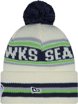 Seattle Seahawks New Era Off White Knit Classic Cuffed Pom Knit - Pro Jersey Sports