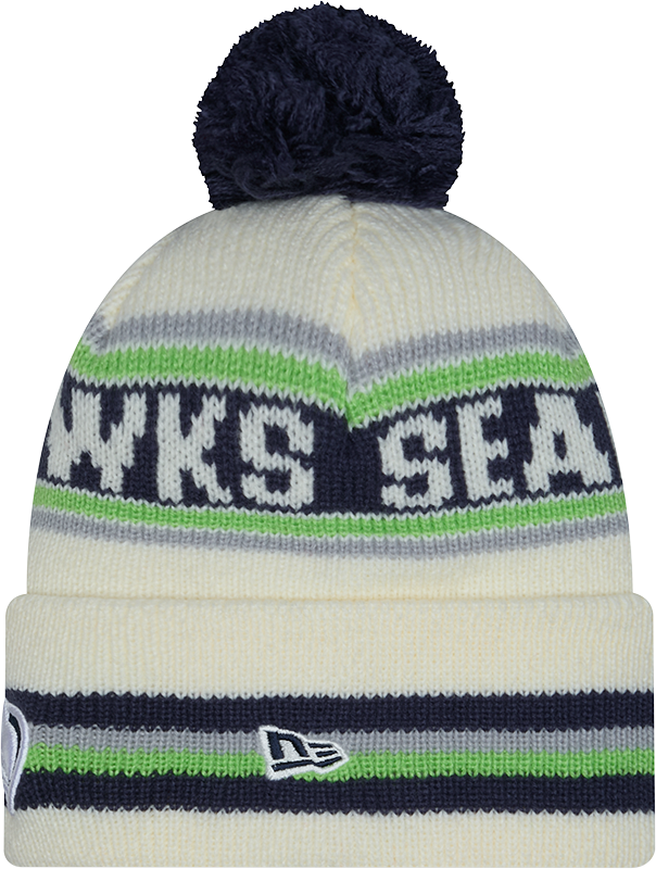 Seattle Seahawks New Era Off White Knit Classic Cuffed Pom Knit - Pro Jersey Sports