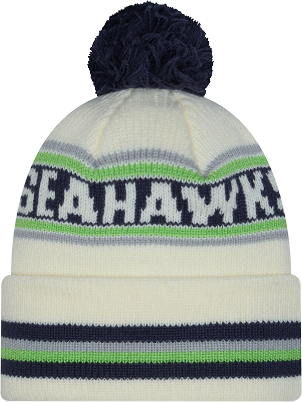 Seattle Seahawks New Era Off White Knit Classic Cuffed Pom Knit - Pro Jersey Sports