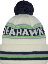 Seattle Seahawks New Era Off White Knit Classic Cuffed Pom Knit - Pro Jersey Sports