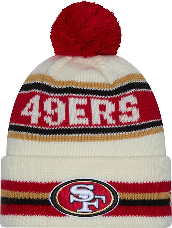 San Francisco 49ers New Era Off White Knit Classic Cuffed Pom Knit - Pro Jersey Sports