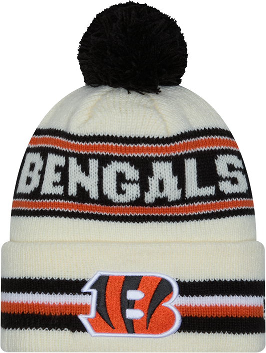 Cincinnati Bengals New Era Off White Knit Classic Cuffed Pom Knit - Pro Jersey Sports