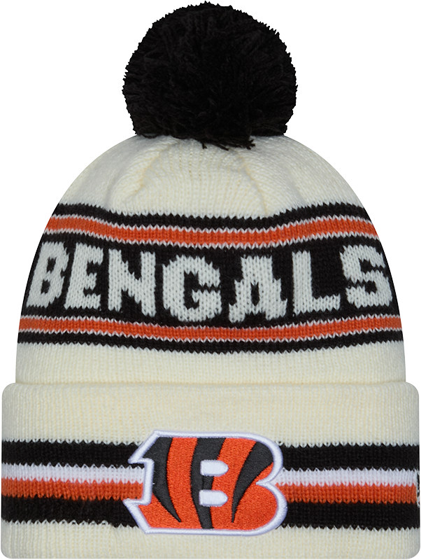 Cincinnati Bengals New Era Off White Knit Classic Cuffed Pom Knit - Pro Jersey Sports