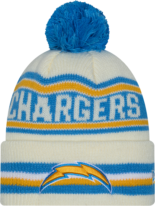 Los Angeles Chargers New Era Off White Knit Classic Cuffed Pom Knit - Pro Jersey Sports