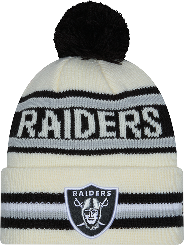 Las Vegas Raiders New Era Off White Knit Classic Cuffed Pom Knit - Pro Jersey Sports