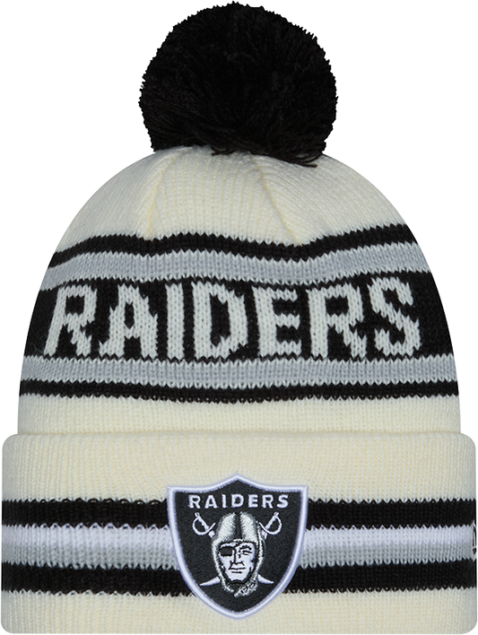 Las Vegas Raiders New Era Off White Knit Classic Cuffed Pom Knit - Pro Jersey Sports