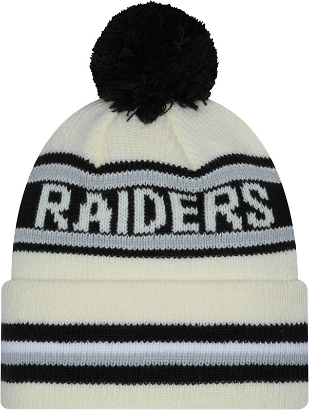 Las Vegas Raiders New Era Off White Knit Classic Cuffed Pom Knit - Pro Jersey Sports