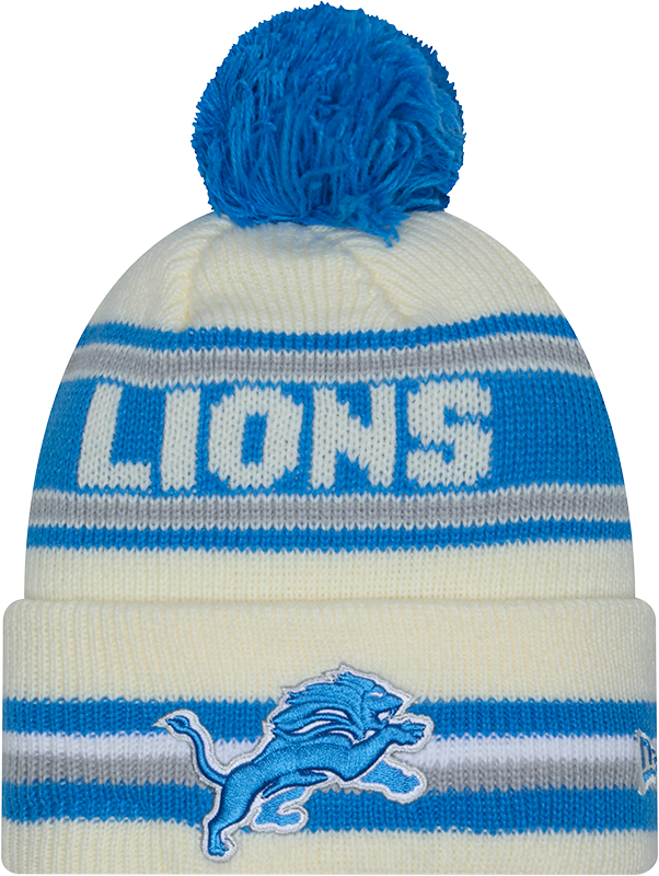 Detroit Lions New Era Off White Knit Classic Cuffed Pom Knit - Pro Jersey Sports