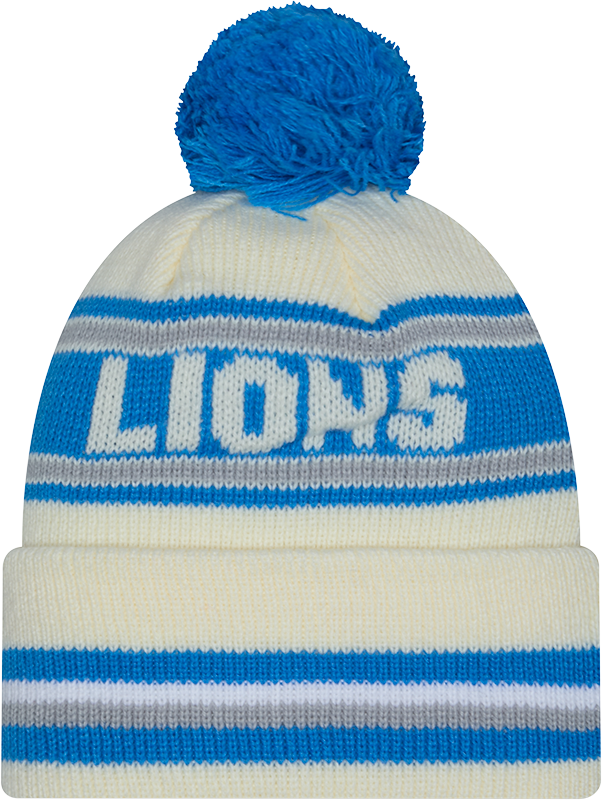 Detroit Lions New Era Off White Knit Classic Cuffed Pom Knit - Pro Jersey Sports