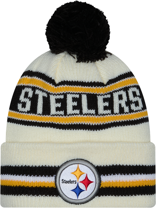 Pittsburgh Steelers New Era Off White Knit Classic Cuffed Pom Knit - Pro Jersey Sports