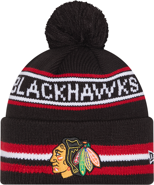 Chicago Blackhawks Black New Era Knit Classic Cuffed Pom Knit - Pro Jersey Sports