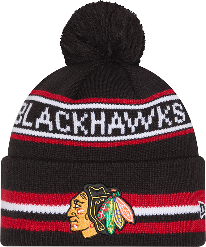Chicago Blackhawks Black New Era Knit Classic Cuffed Pom Knit - Pro Jersey Sports