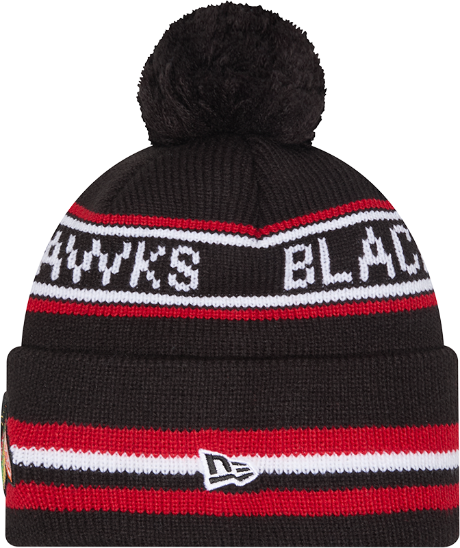 Chicago Blackhawks Black New Era Knit Classic Cuffed Pom Knit - Pro Jersey Sports