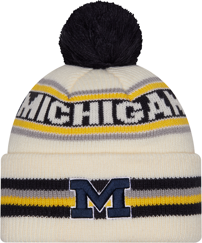 Michigan Wolverines New Era Knit Classic Cuffed Knit Hat with Pom -Cream - Pro Jersey Sports