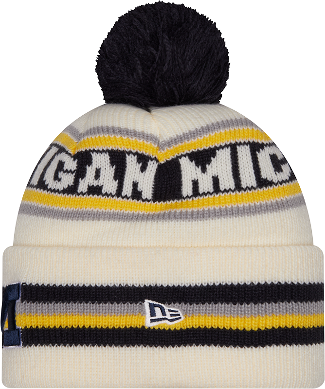 Michigan Wolverines New Era Knit Classic Cuffed Knit Hat with Pom -Cream - Pro Jersey Sports