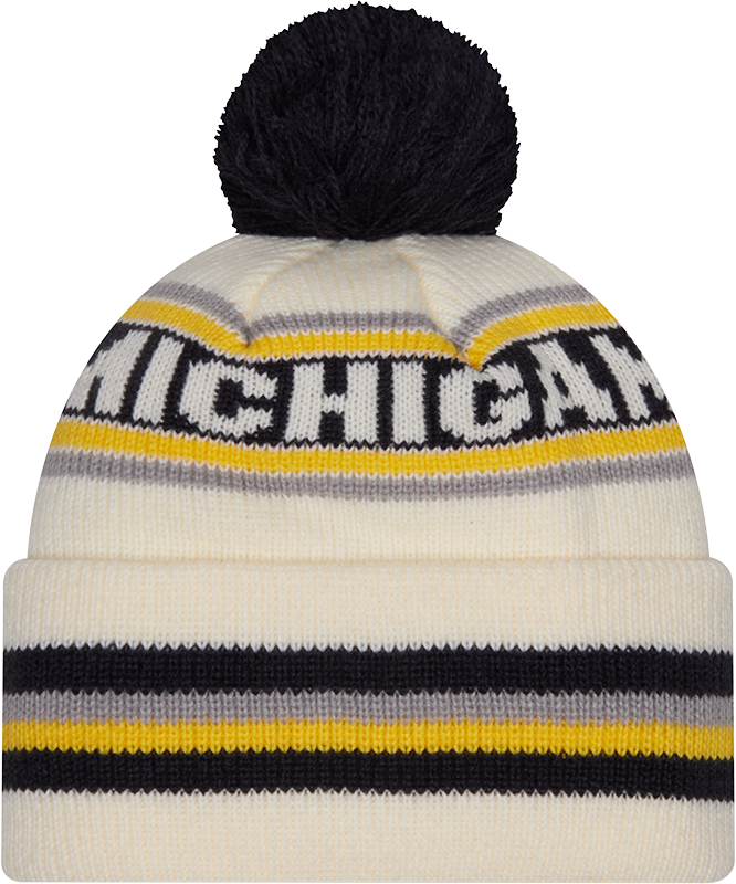 Michigan Wolverines New Era Knit Classic Cuffed Knit Hat with Pom -Cream - Pro Jersey Sports