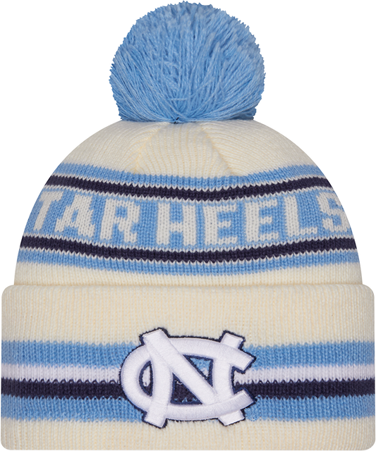 North Carolina Tar Heels New Era Knit Classic Cuffed Knit Hat with Pom -Cream - Pro Jersey Sports