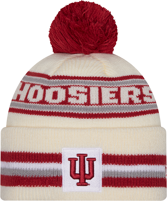 Indiana Hoosiers New Era Knit Classic Cuffed Knit Hat with Pom -Cream - Pro Jersey Sports