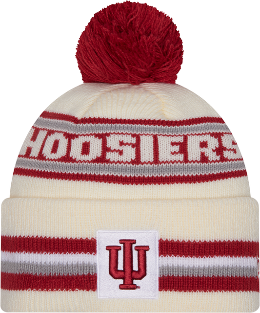 Indiana Hoosiers New Era Knit Classic Cuffed Knit Hat with Pom -Cream - Pro Jersey Sports