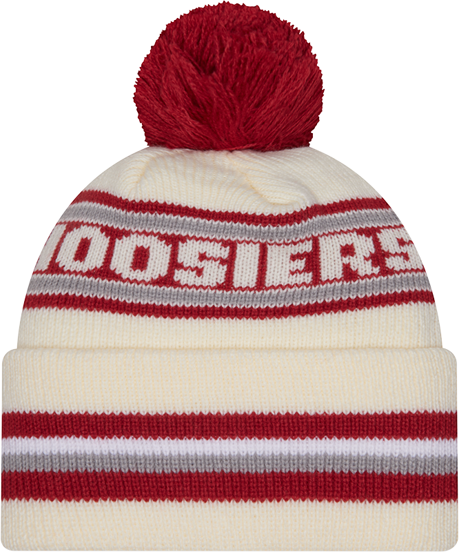 Indiana Hoosiers New Era Knit Classic Cuffed Knit Hat with Pom -Cream - Pro Jersey Sports