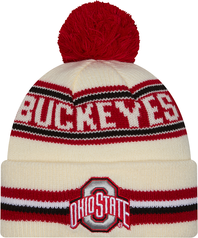 Ohio State Buckeyes New Era Knit Classic Cuffed Knit Hat with Pom -Cream - Pro Jersey Sports