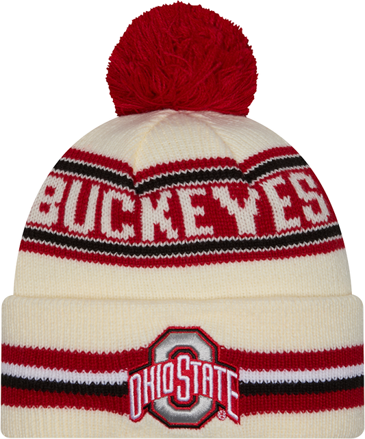 Ohio State Buckeyes New Era Knit Classic Cuffed Knit Hat with Pom -Cream - Pro Jersey Sports