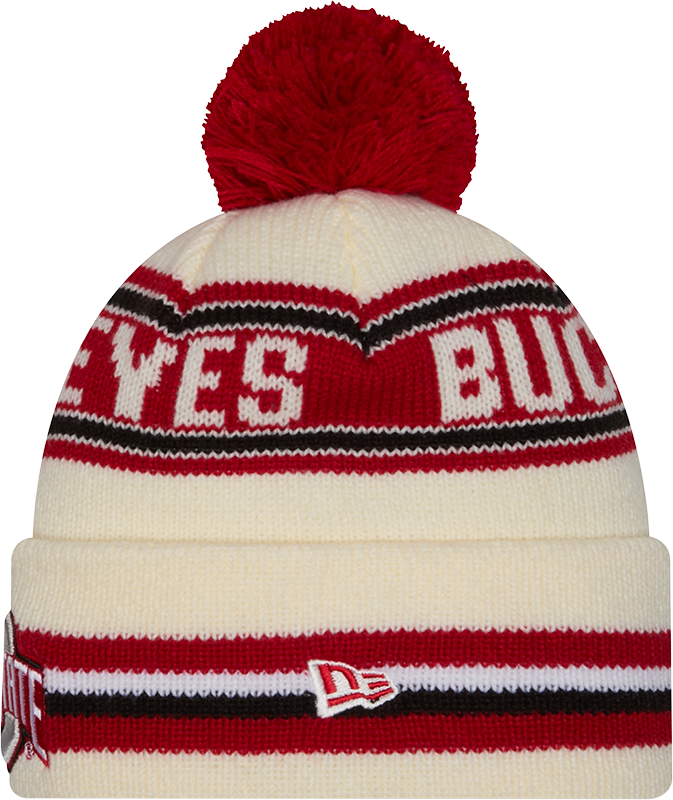 Ohio State Buckeyes New Era Knit Classic Cuffed Knit Hat with Pom -Cream - Pro Jersey Sports