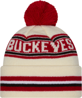 Ohio State Buckeyes New Era Knit Classic Cuffed Knit Hat with Pom -Cream - Pro Jersey Sports