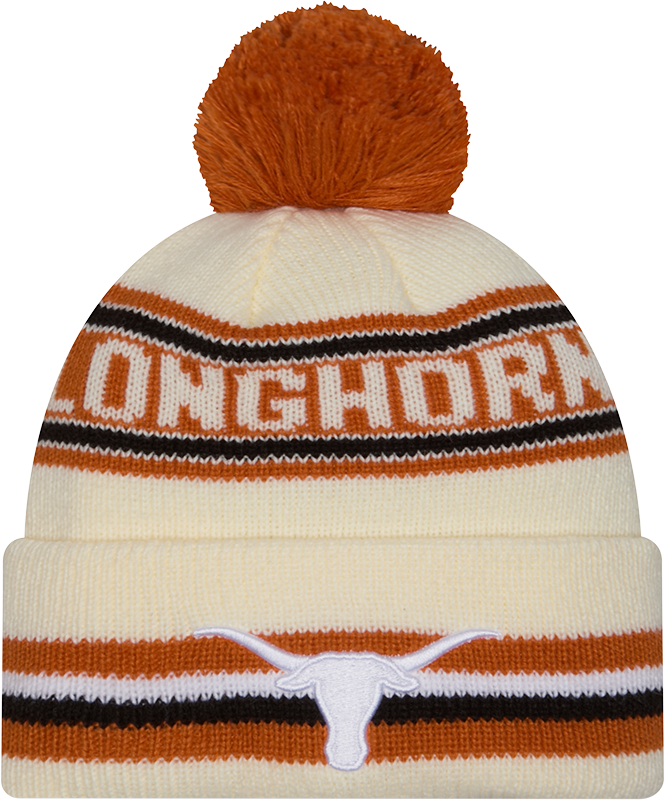 Texas Longhorns New Era Knit Classic Cuffed Knit Hat with Pom -Cream - Pro Jersey Sports