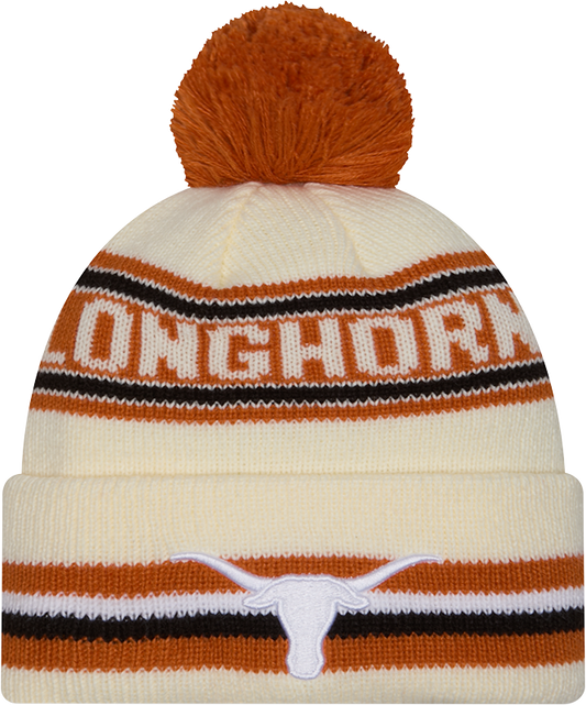 Texas Longhorns New Era Knit Classic Cuffed Knit Hat with Pom -Cream - Pro Jersey Sports
