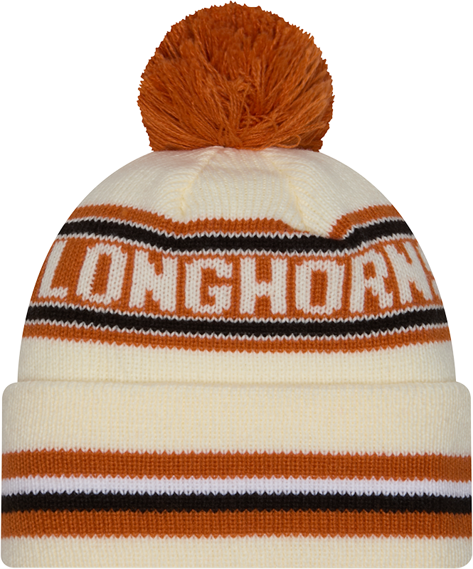 Texas Longhorns New Era Knit Classic Cuffed Knit Hat with Pom -Cream - Pro Jersey Sports