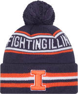 Illinois Fighting Ilinni New Era Knit Classic Cuffed Knit Hat with Pom -Navy - Pro Jersey Sports
