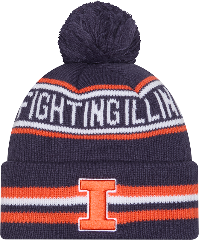 Illinois Fighting Ilinni New Era Knit Classic Cuffed Knit Hat with Pom -Navy - Pro Jersey Sports
