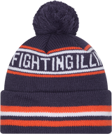 Illinois Fighting Ilinni New Era Knit Classic Cuffed Knit Hat with Pom -Navy - Pro Jersey Sports