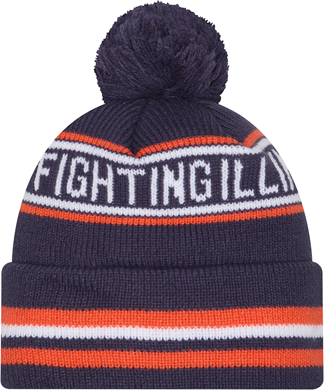 Illinois Fighting Ilinni New Era Knit Classic Cuffed Knit Hat with Pom -Navy - Pro Jersey Sports