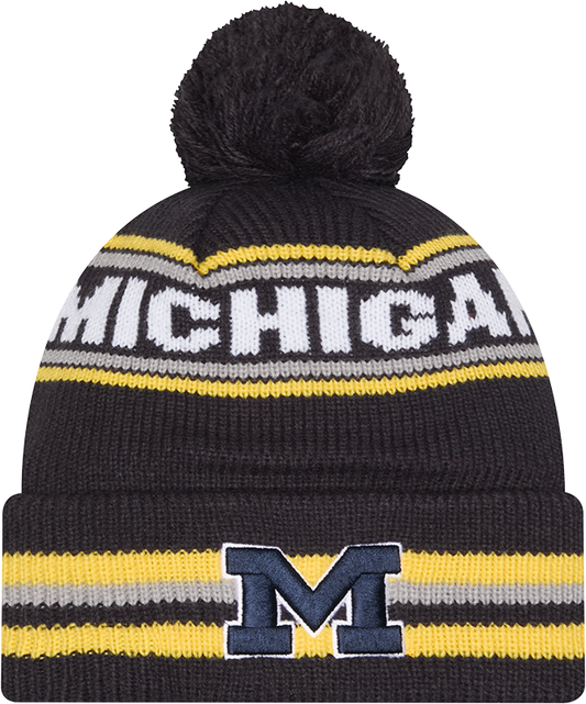 Michigan Wolverines New Era Knit Classic Cuffed Knit Hat with Pom -Navy - Pro Jersey Sports